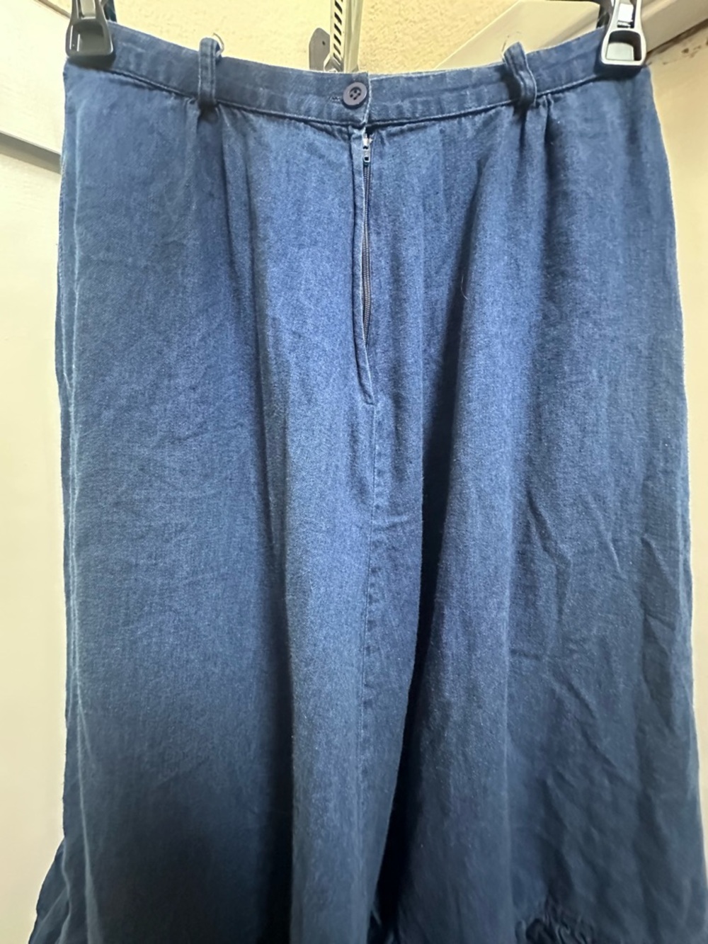 Vintage Circle T Cotton Denim Tiered Ruffle Midi Skirt, western boho - Picture 8 of 10